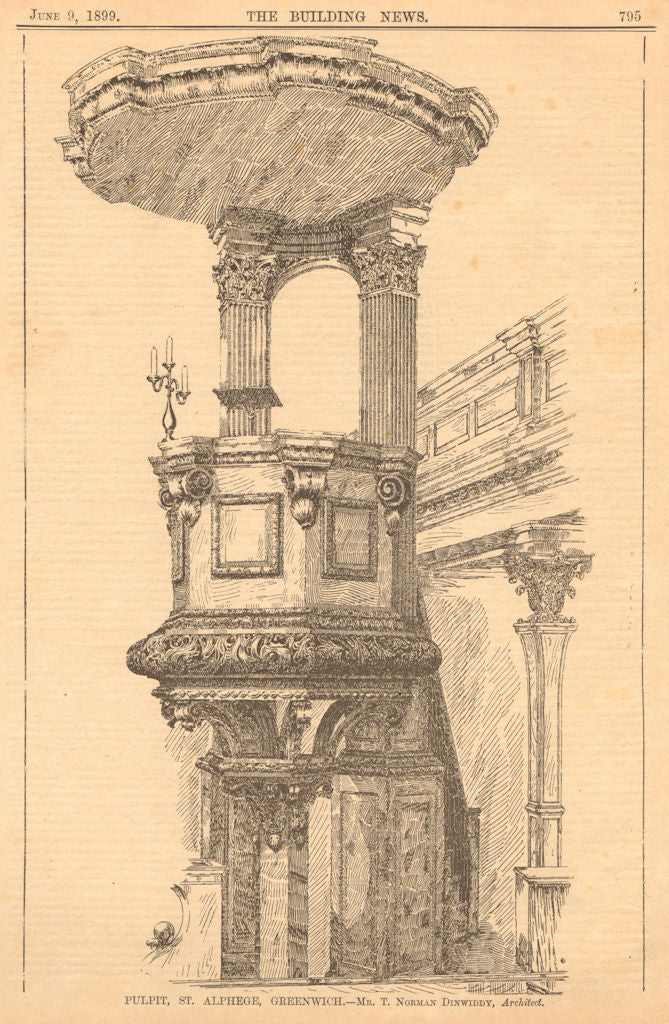 Pulpit, St Alphege, Greenwich - Mr. T. Norman Dinwiddy, Architect. London 1899